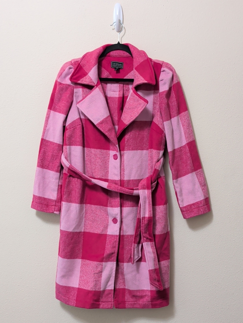 G by Giuliana Pink Plaid Belted Trench Coat